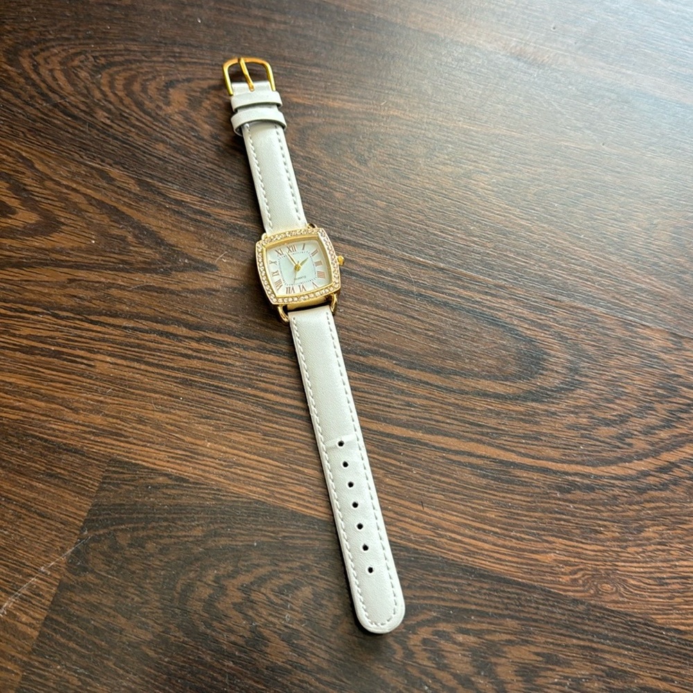Vintage Haband Rhinestone Wristwatch Gold White